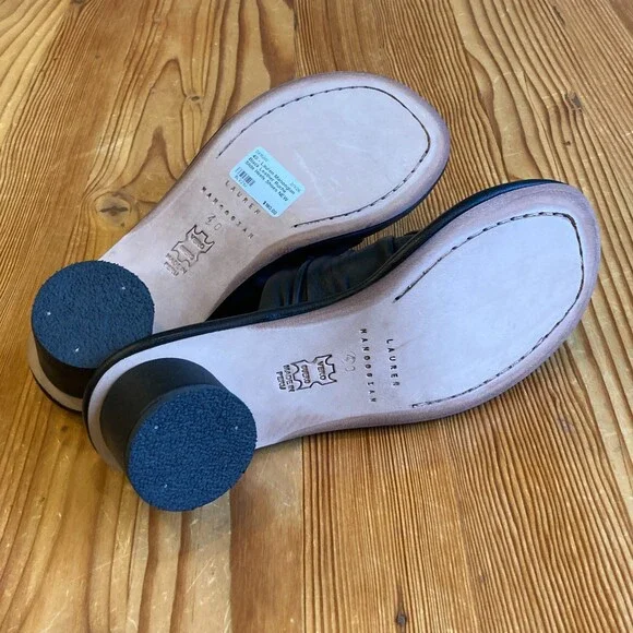 40 - Lauren Manoogian Black Leather Ruche Slide Heels Shoes NEW w/ Box 0416JW - Picture 7 of 7